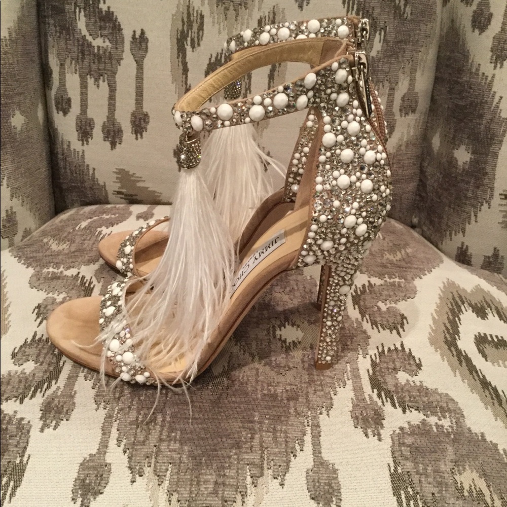 Jimmy Choo
Viola Crystal Satin Sandal with Feather